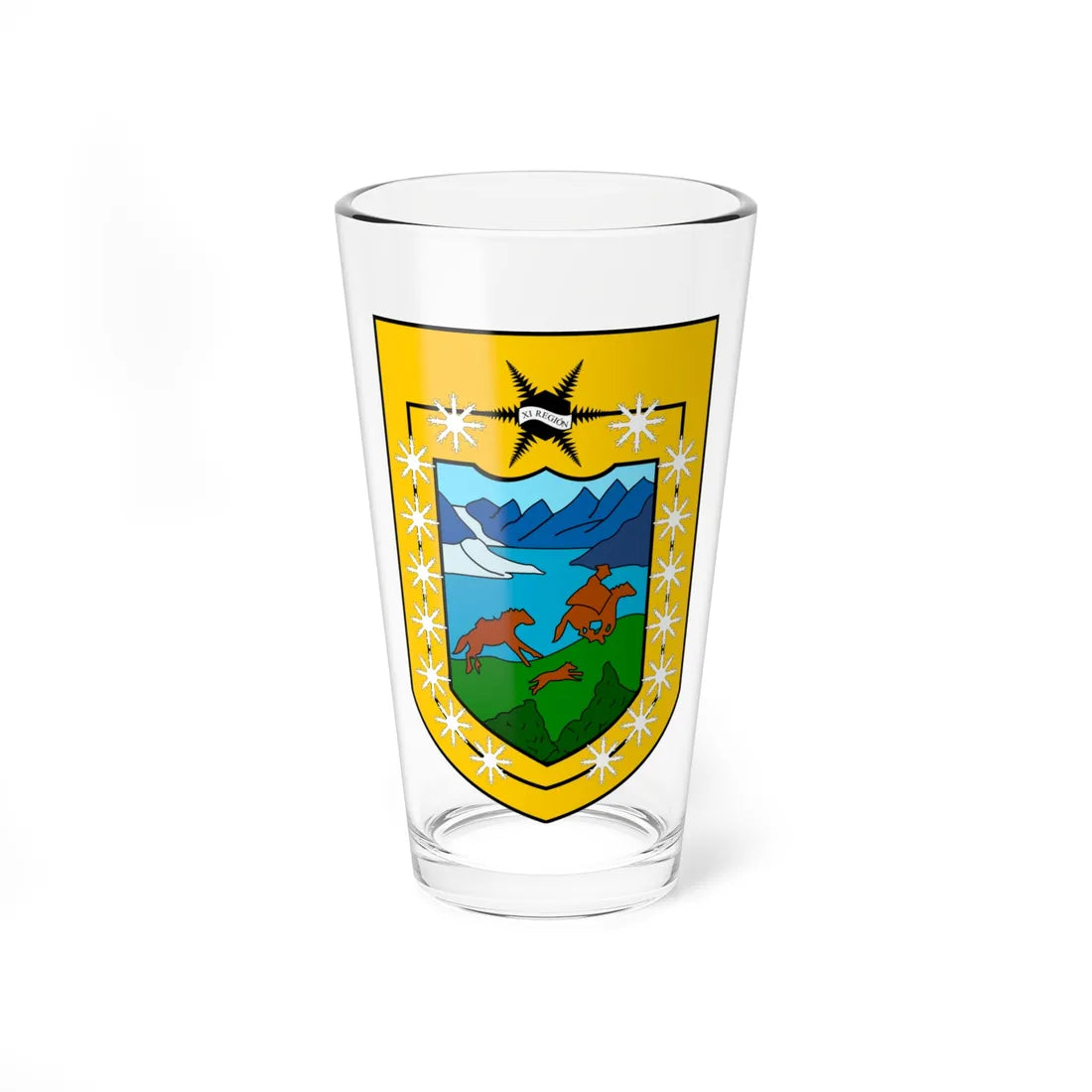 Coat of arms of Aysen Chile (Chile) (Coat of Arms) Pint Glass 16oz 16oz - Go Mug Yourself