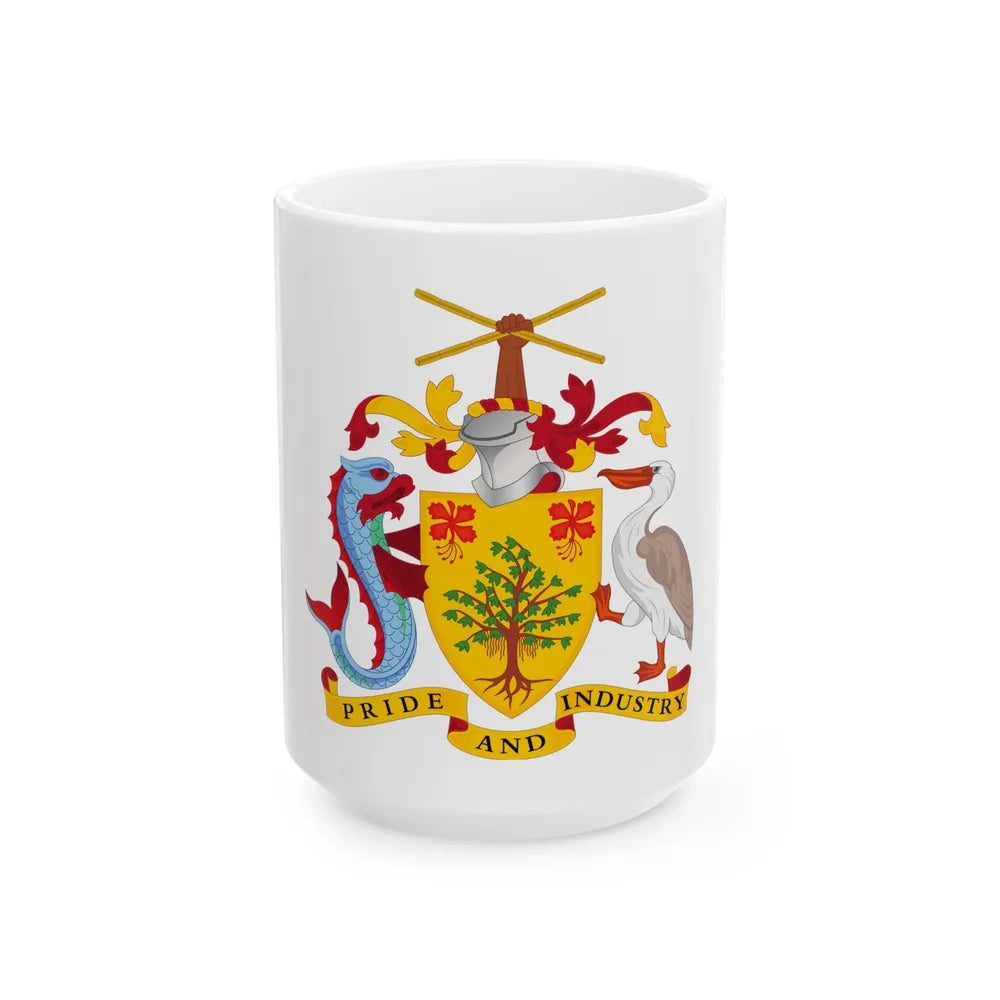 Coat of arms of Barbados - White Coffee Mug-15oz-Go Mug Yourself