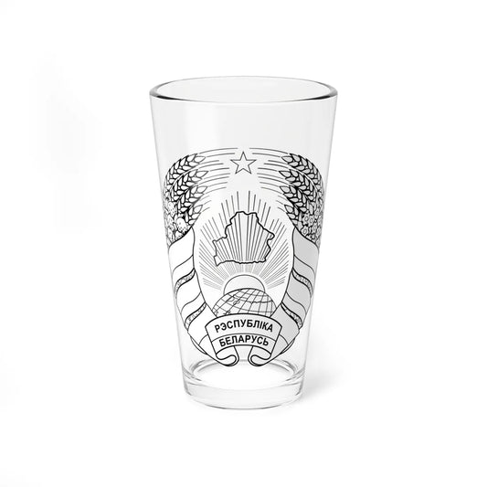 Coat of arms of Belarus - black and white (Belarus) (Coat of Arms) Pint Glass 16oz 16oz - Go Mug Yourself