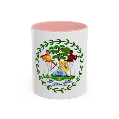 Coat of arms of Belize (1981-2019) - Accent Coffee Mug 11oz Pink - Go Mug Yourself