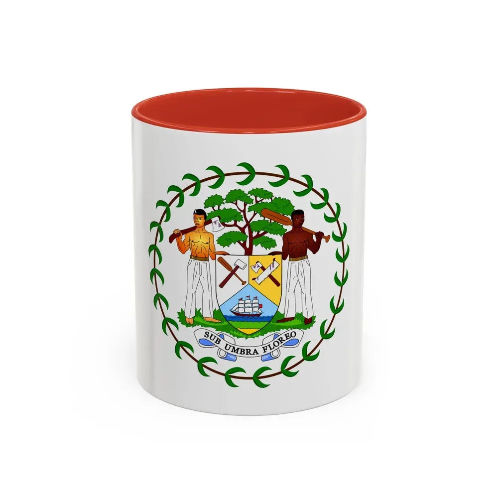 Coat of arms of Belize (1981-2019) - Accent Coffee Mug 11oz Red - Go Mug Yourself