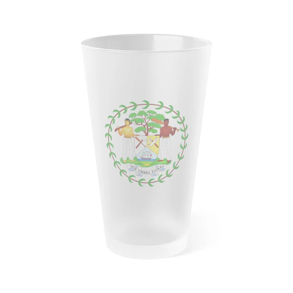 Coat of arms of Belize (1981-2019) - Frosted Pint Glass 16oz-Go Mug Yourself