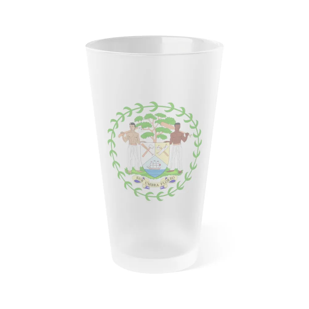 Coat of arms of Belize - Frosted Pint Glass 16oz-Go Mug Yourself