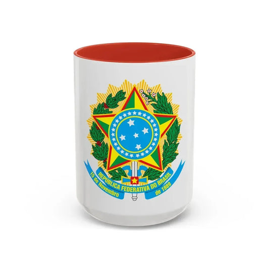 Coat of arms of Brazil - Accent Coffee Mug 15oz Red - Go Mug Yourself