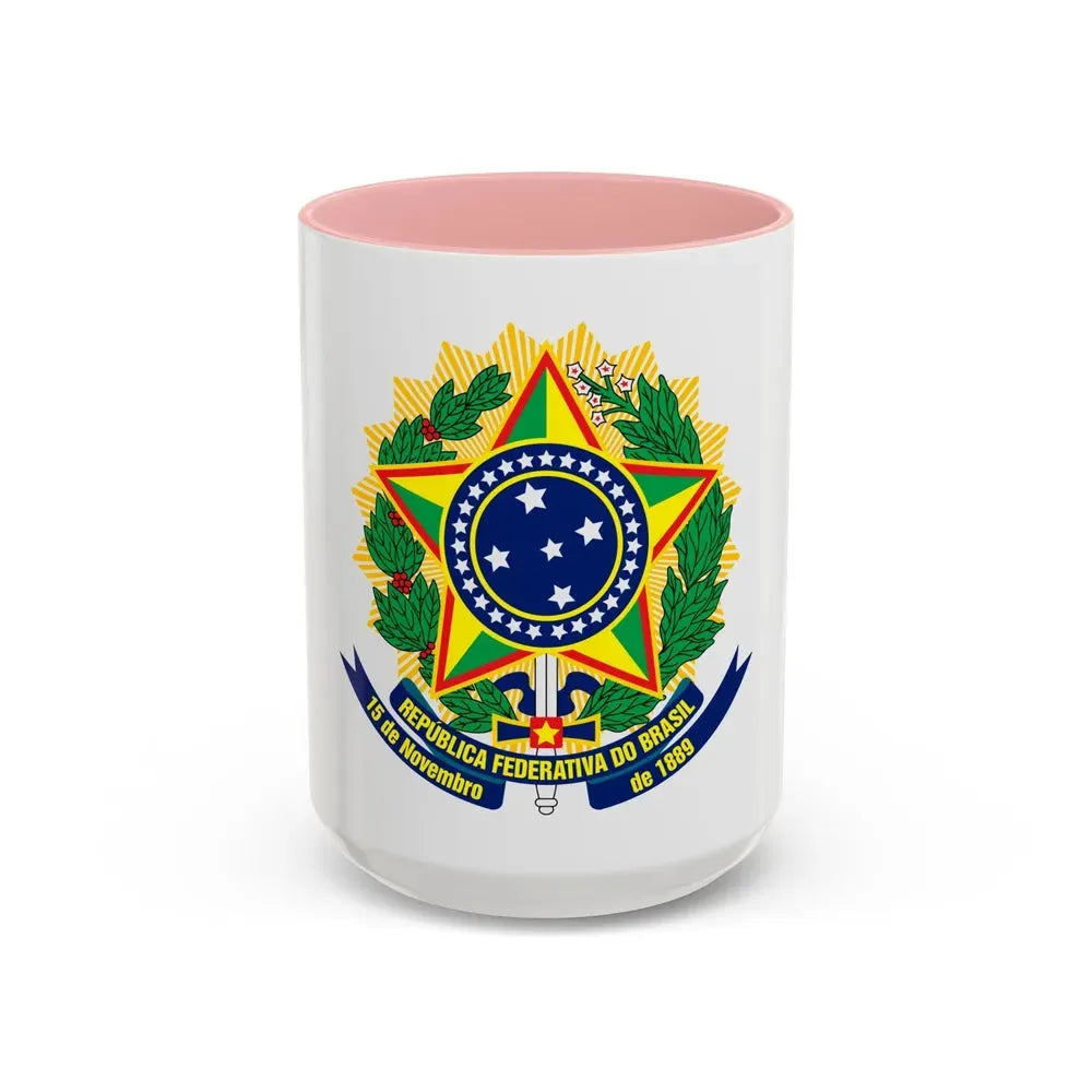 Coat of arms of Brazil (dark blue) - Accent Coffee Mug 15oz Pink - Go Mug Yourself