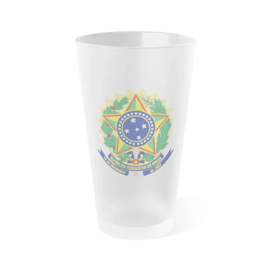 Coat of arms of Brazil (dark blue) - Frosted Pint Glass 16oz Default Title - Go Mug Yourself