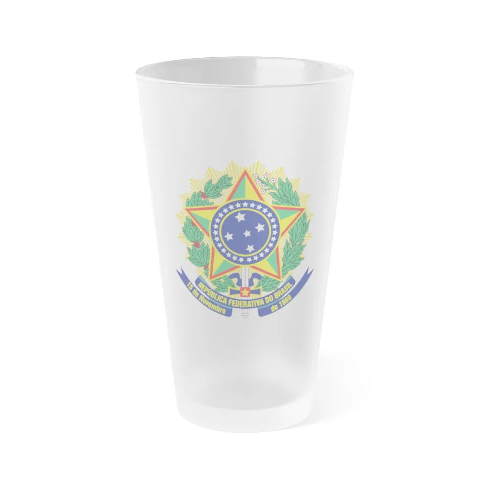 Coat of arms of Brazil (dark blue) - Frosted Pint Glass 16oz-Go Mug Yourself