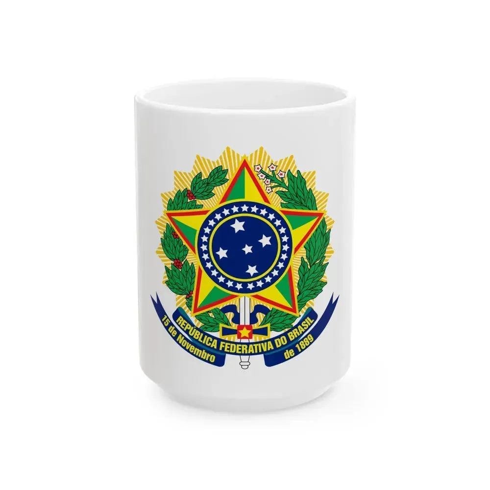 Coat of arms of Brazil (dark blue) - White Coffee Mug 15oz - Go Mug Yourself