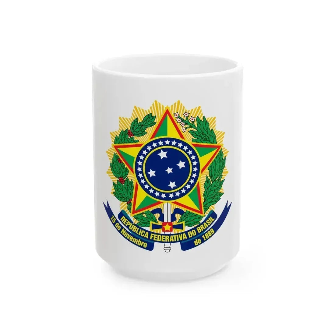 Coat of arms of Brazil (dark blue) - White Coffee Mug 15oz - Go Mug Yourself