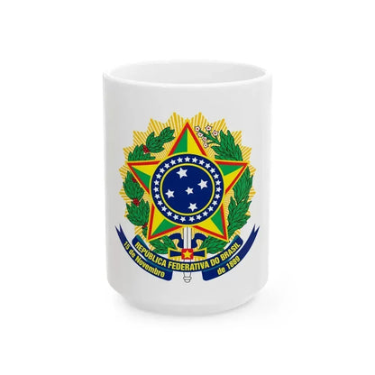 Coat of arms of Brazil (dark blue) - White Coffee Mug 15oz - Go Mug Yourself