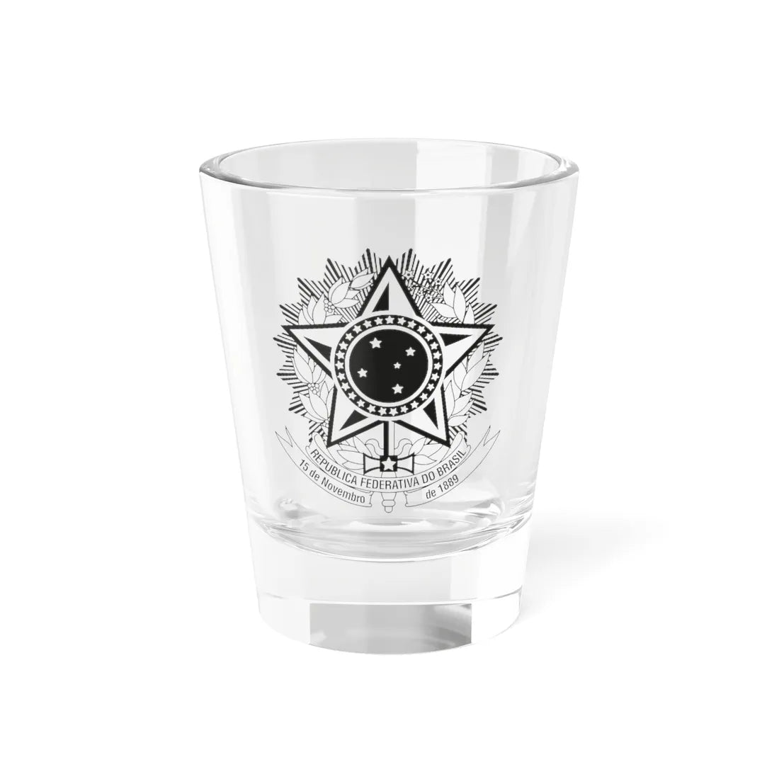 Coat of arms of Brazil variant BW from STF (Brazil) (Coat of Arms) Shot Glass 1.5oz 1.5oz - Go Mug Yourself