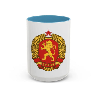 Coat of arms of Bulgaria (1948) - Accent Coffee Mug 15oz Light Blue - Go Mug Yourself