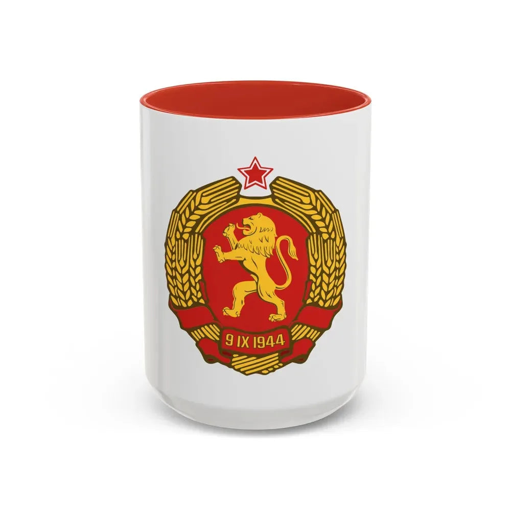 Coat of arms of Bulgaria (1948) - Accent Coffee Mug 15oz Red - Go Mug Yourself