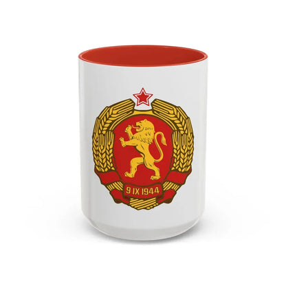 Coat of arms of Bulgaria (1948) - Accent Coffee Mug 15oz Red - Go Mug Yourself