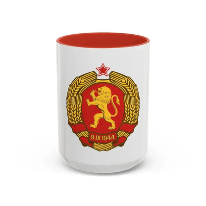 Coat of arms of Bulgaria (1948) - Accent Coffee Mug 15oz Red - Go Mug Yourself