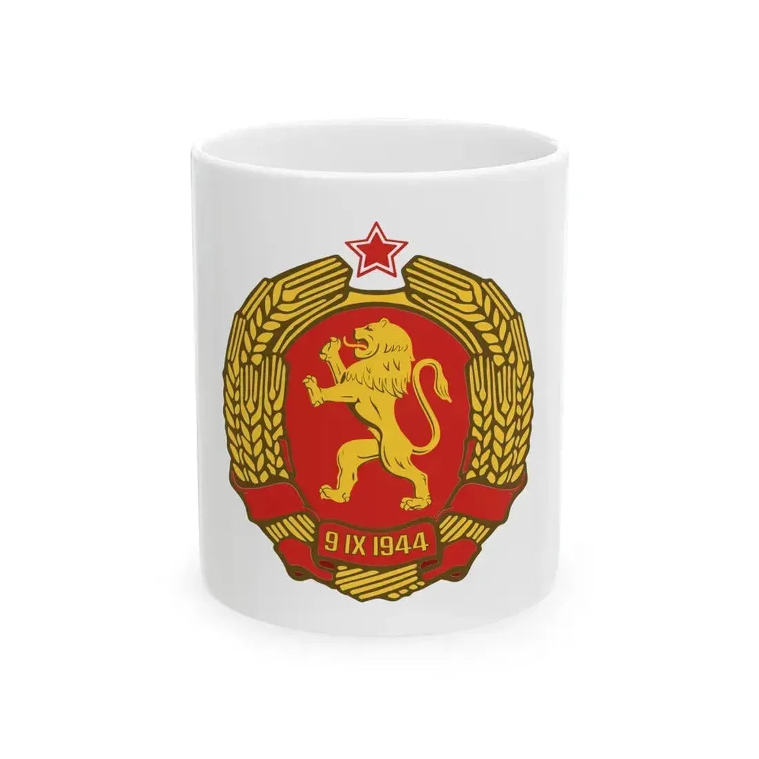 Coat of arms of Bulgaria (1948) - White Coffee Mug 11oz - Go Mug Yourself