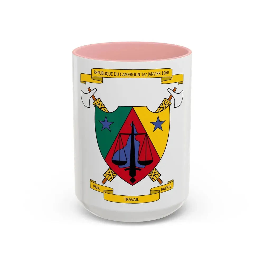Coat of Arms of Cameroon (1961-1975) - Accent Coffee Mug 15oz Pink - Go Mug Yourself