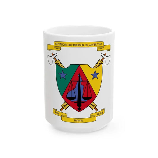 Coat of Arms of Cameroon (1961-1975) - White Coffee Mug 15oz - Go Mug Yourself
