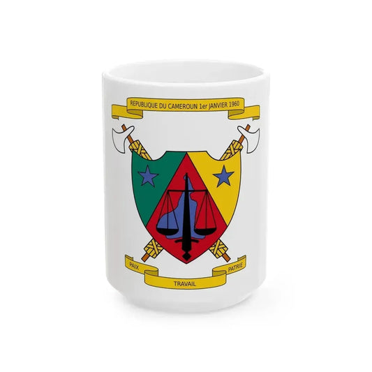 Coat of Arms of Cameroon (1961-1975) - White Coffee Mug 15oz - Go Mug Yourself