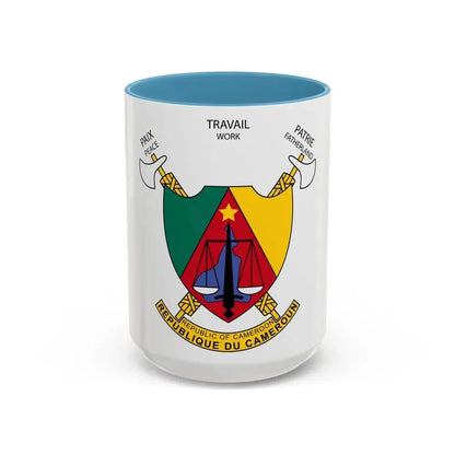 Coat of arms of Cameroon - Accent Coffee Mug 15oz Light Blue - Go Mug Yourself
