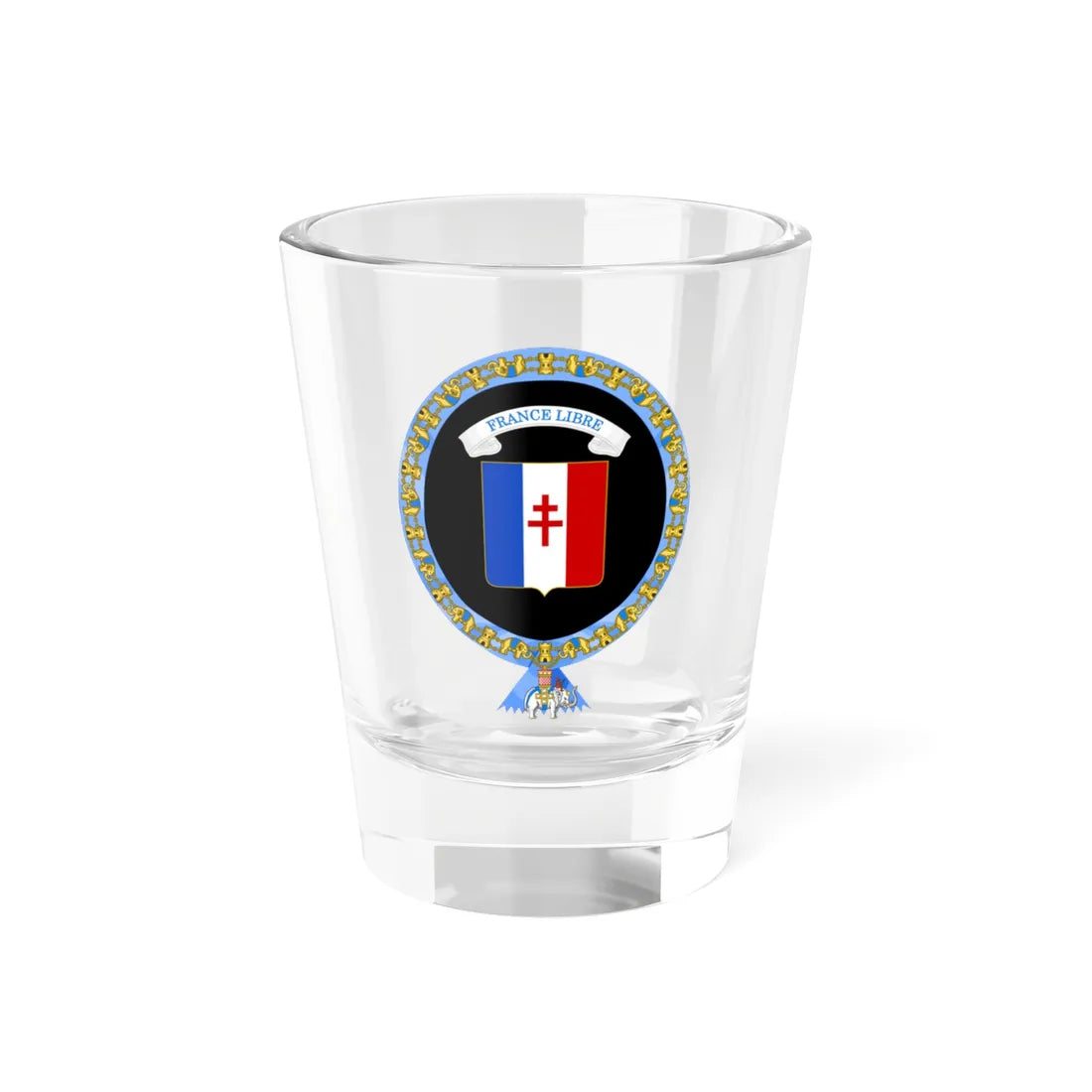Coat of Arms of Charles De Gaulle Order of the Elephant Variant (Denmark) (Coat of Arms) Shot Glass 1.5oz 1.5oz - Go Mug Yourself
