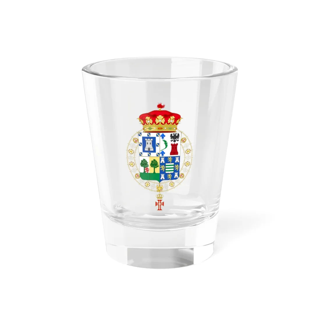 Coat of Arms of Claudio López 2nd Marquess of Comillas Supreme Order of Christ (Spain) (Coat of Arms) Shot Glass 1.5oz 1.5oz - Go Mug Yourself