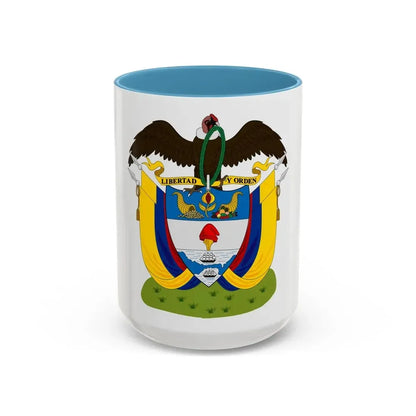 Coat of arms of Colombia (1890) - Accent Coffee Mug 15oz Light Blue - Go Mug Yourself