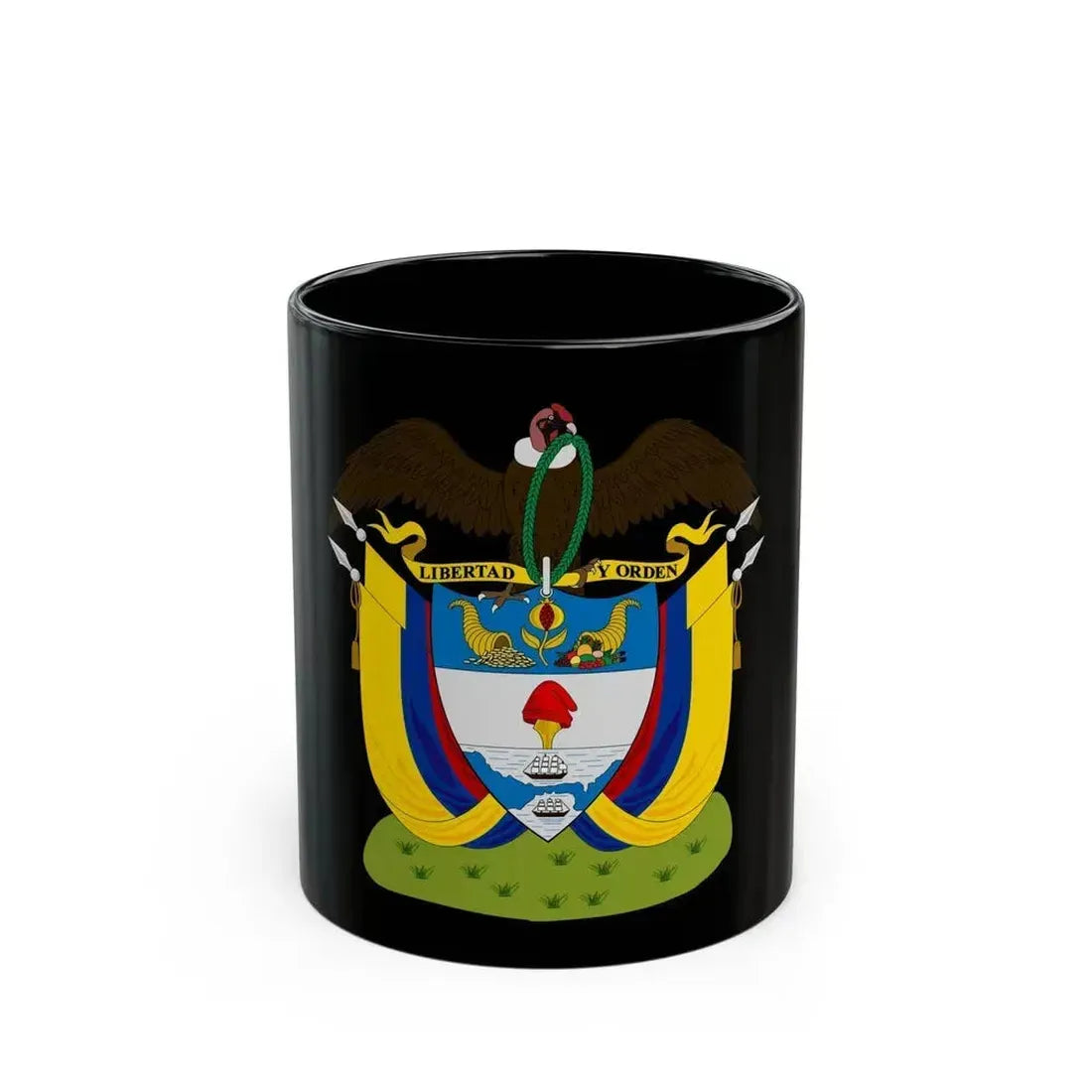 Coat of arms of Colombia (1890) - Black Coffee Mug 11oz - Go Mug Yourself
