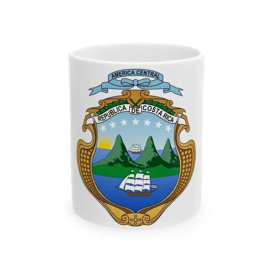 Coat of arms of Costa Rica (1964-1998) - White Coffee Mug 11oz - Go Mug Yourself