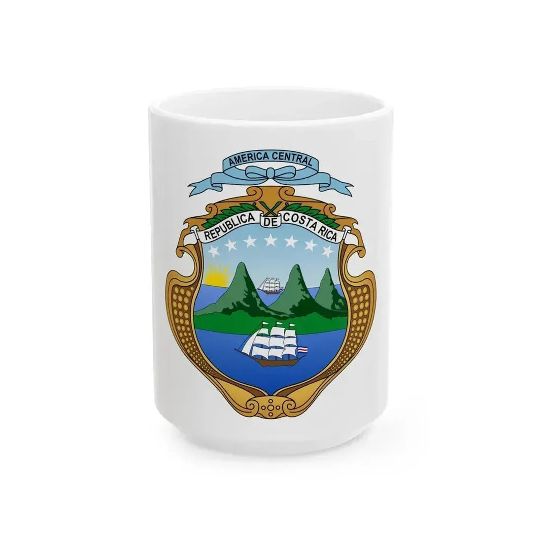 Coat of arms of Costa Rica (1964-1998) - White Coffee Mug 15oz - Go Mug Yourself