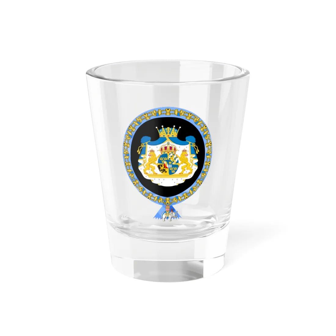 Coat of arms of Crown Princess Victoria of Sweden Order of the Elephant Variant (Denmark) (Coat of Arms) Shot Glass 1.5oz 1.5oz - Go Mug Yourself
