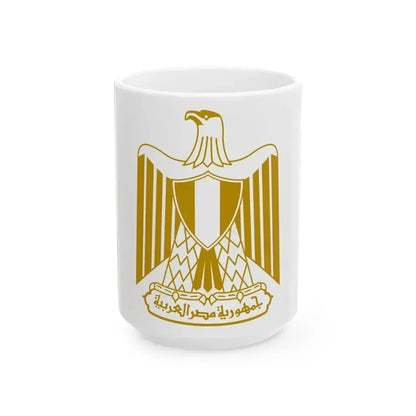 Coat of arms of Egypt (on flag) - White Coffee Mug 15oz - Go Mug Yourself
