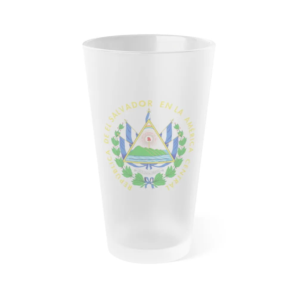 Coat of arms of El Salvador - Frosted Pint Glass 16oz-Go Mug Yourself