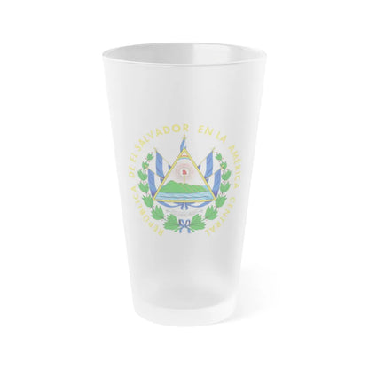 Coat of arms of El Salvador - Frosted Pint Glass 16oz-Go Mug Yourself