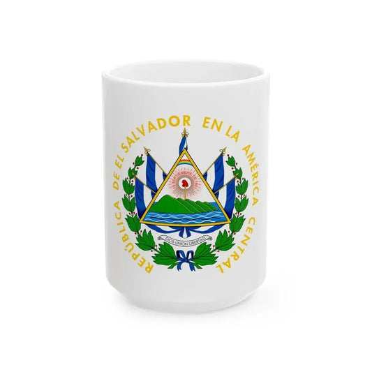 Coat of arms of El Salvador - White Coffee Mug 15oz - Go Mug Yourself