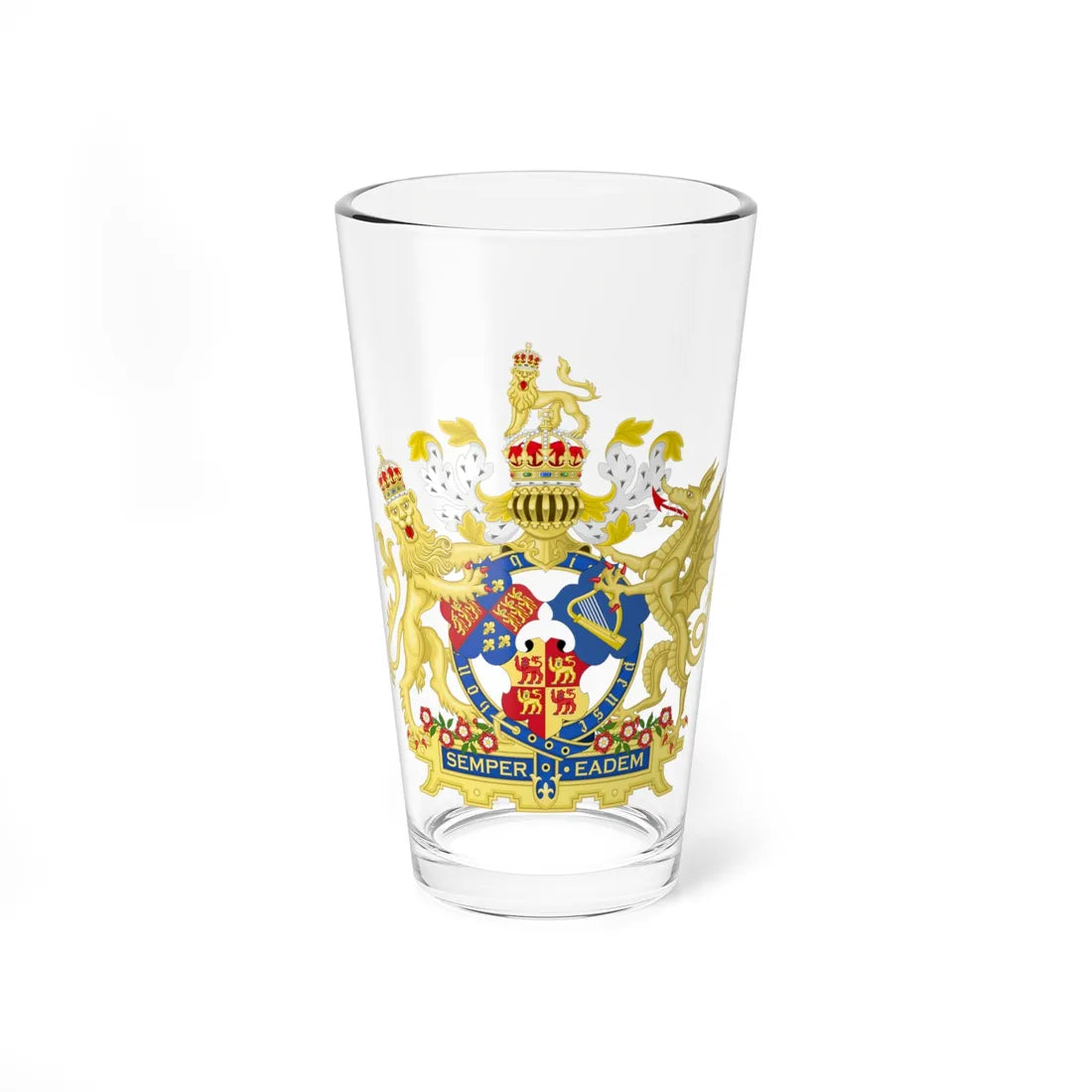 Coat of Arms of Elizabeth I of England 1558-1603 Three Shields Variant 1 (England) (Coat of Arms) Pint Glass 16oz 16oz - Go Mug Yourself