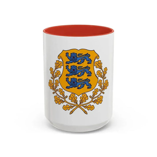 Coat of arms of Estonia - Accent Coffee Mug 15oz Red - Go Mug Yourself
