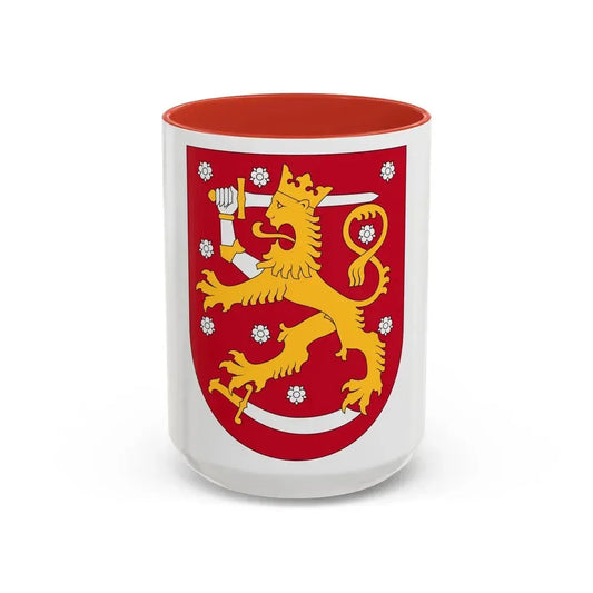 Coat of arms of Finland - Accent Coffee Mug 15oz Red - Go Mug Yourself