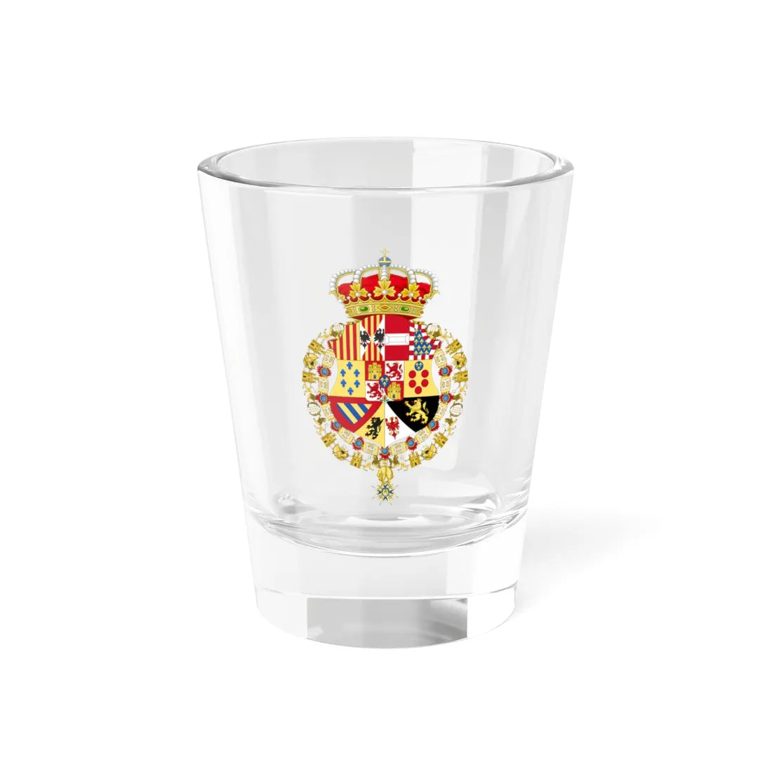 Coat of Arms of Francis of Assisi King of Spain Order of Charles III Version (Spain) (Coat of Arms) Shot Glass 1.5oz 1.5oz - Go Mug Yourself