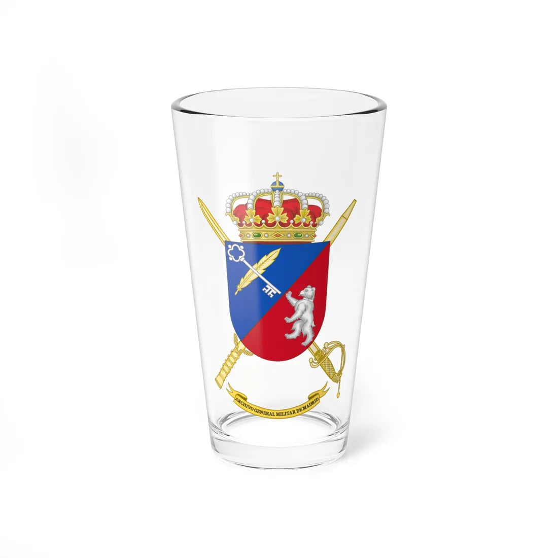 Coat of Arms of General Military Archives of Madrid (Spain) (Coat of Arms) Pint Glass 16oz 16oz - Go Mug Yourself