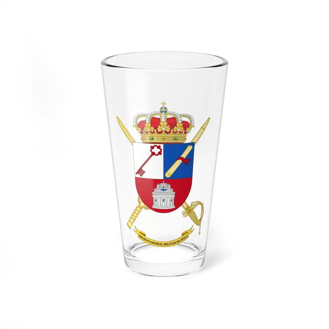Coat of Arms of General Military Archives of Ávila (Spain) (Coat of Arms) Pint Glass 16oz 16oz - Go Mug Yourself