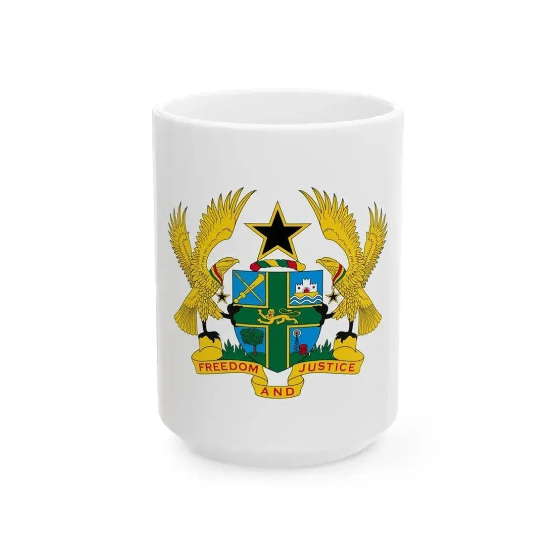 Coat of arms of Ghana - White Coffee Mug 15oz - Go Mug Yourself