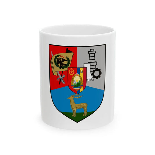 Coat of arms of Gorj County in the Socialist Rep. of Romania (Oman) White Coffee Mug 11oz - Go Mug Yourself