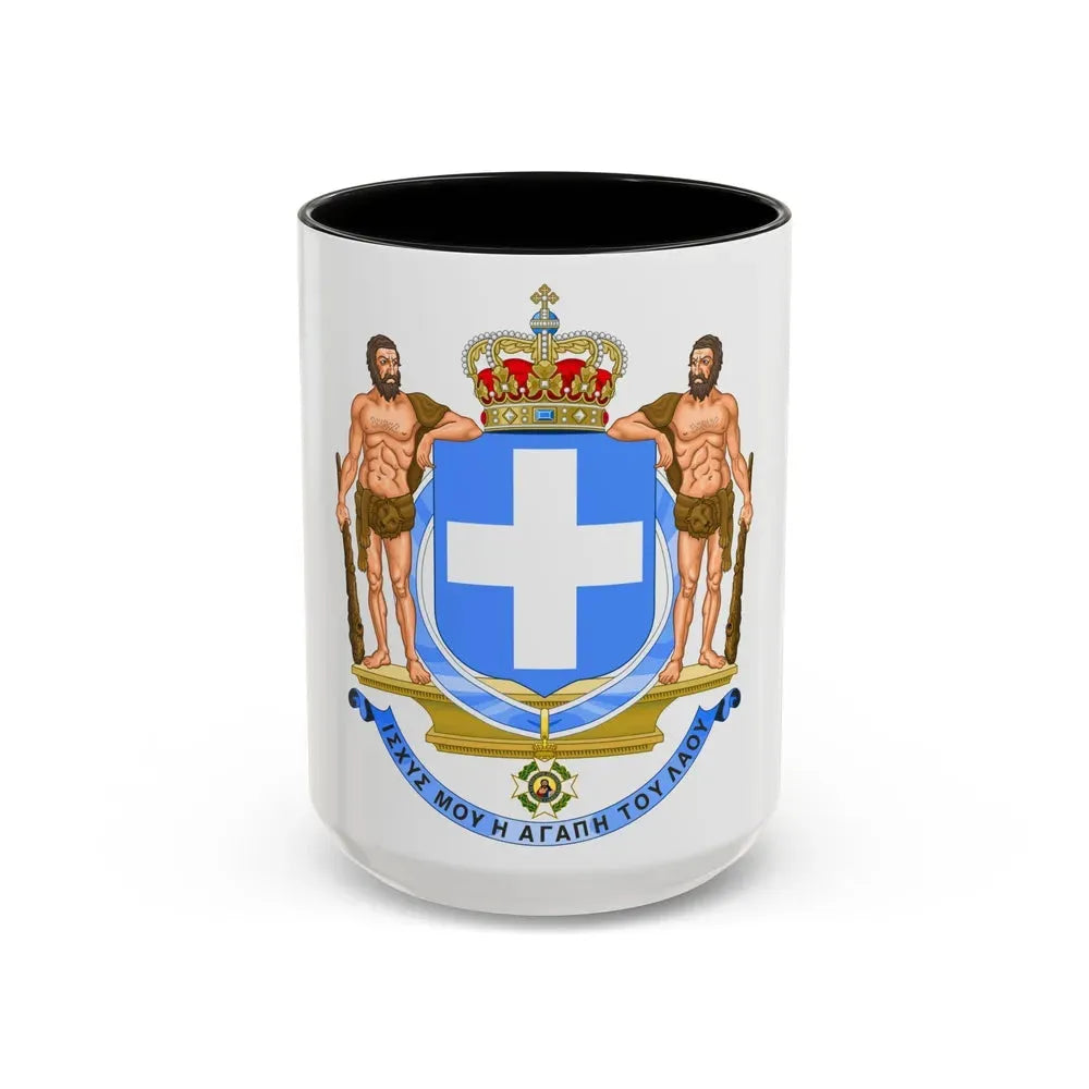 Coat of Arms of Greece (blue cross) - Accent Coffee Mug 15oz Black - Go Mug Yourself