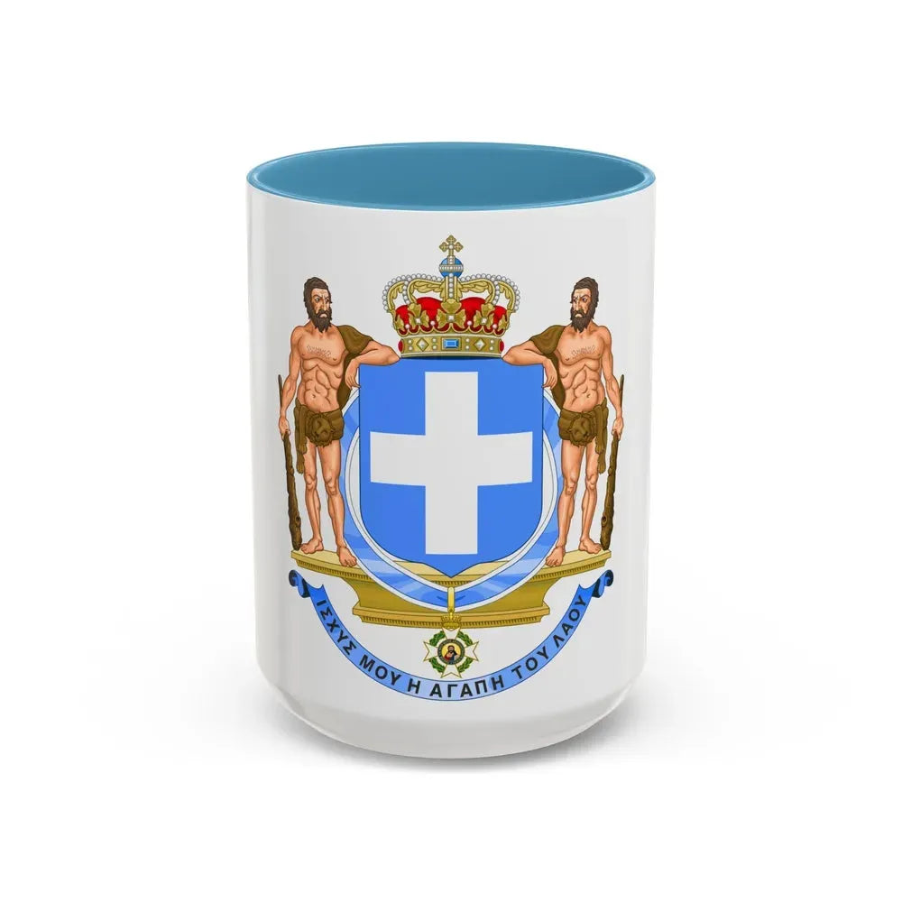 Coat of Arms of Greece (blue cross) - Accent Coffee Mug 15oz Light Blue - Go Mug Yourself