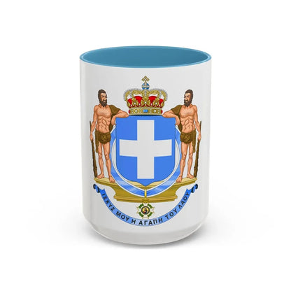 Coat of Arms of Greece (blue cross) - Accent Coffee Mug 15oz Light Blue - Go Mug Yourself