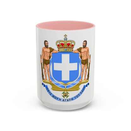 Coat of Arms of Greece (blue cross) - Accent Coffee Mug 15oz Pink - Go Mug Yourself
