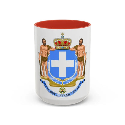 Coat of Arms of Greece (blue cross) - Accent Coffee Mug 15oz Red - Go Mug Yourself