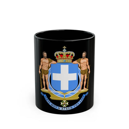 Coat of Arms of Greece (blue cross) - Black Coffee Mug-11oz-Go Mug Yourself