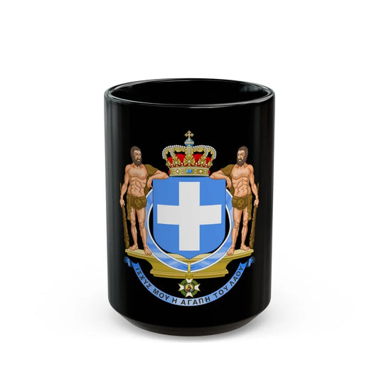 Coat of Arms of Greece (blue cross) - Black Coffee Mug-15oz-Go Mug Yourself